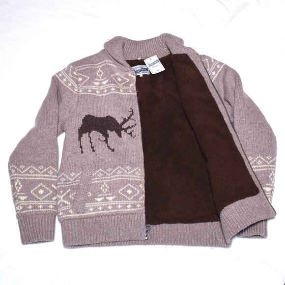 Schott Urban Outfitters Wool Blend Nordic Elk Med Taupe Knit Zip Jacket Size L - Picture 2 of 8